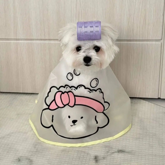Pet Costume Adjustable Pet Cloak Cartoon Print Waterproof Dog Grooming Cape Transparent Polyester Pet Haircut Cape Facial Care