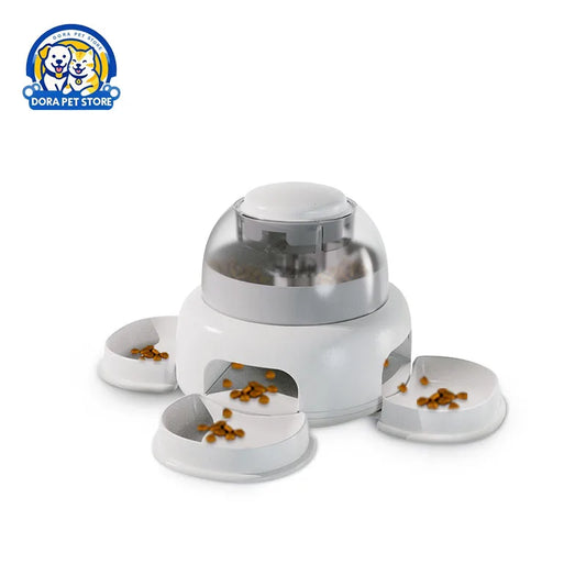 Three bowls of pet food dispenser, automatic press feeder, slow food dispenser, fun pet food utensils