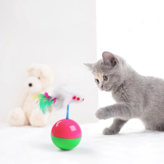 Cat Toys: Tumbler Mouse, Self-Play Feather Teaser Wand - Interactive Kitten Chew Chase Toys for Indoor Cats