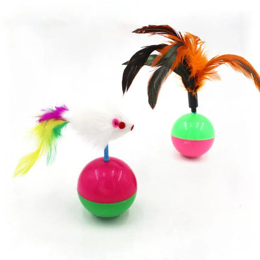Cat Toys: Tumbler Mouse, Self-Play Feather Teaser Wand - Interactive Kitten Chew Chase Toys for Indoor Cats