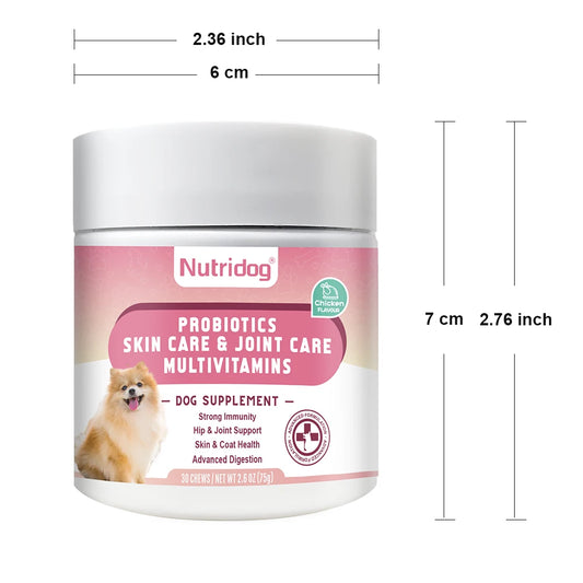 NUTRIDOG Multivitamin Chews for Dogs with Probiotics Glucosamine&Digestive Enzymes Supports Joint Health Immune System&Gut